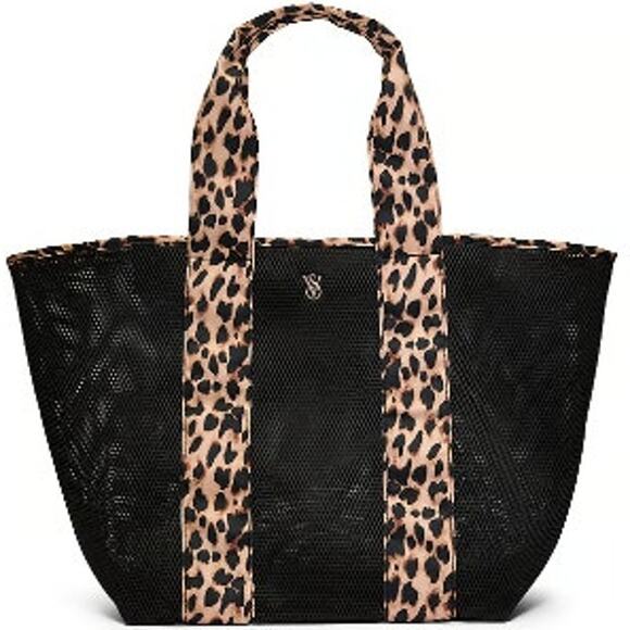 VS Victoria's Secret Leopard Mesh Tote Top Zip Closure Bag Black NEW - Picture 12 of 12
